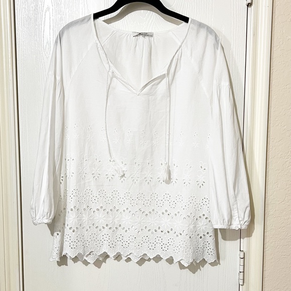 [Madewell] White Tassel Tie Top Eyelet Cutout Scallop Hem Size XSmall - Picture 1 of 11